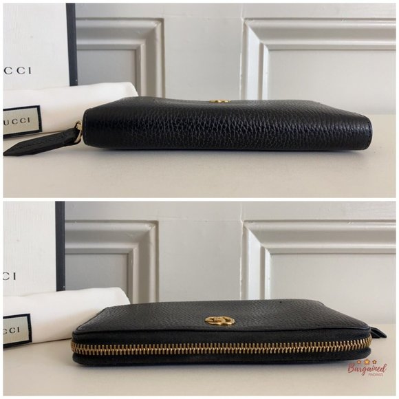 Authentic GUCCI Black Pebbled Leather Double G Metal Zip Around Long Wallet - Picture 5 of 13